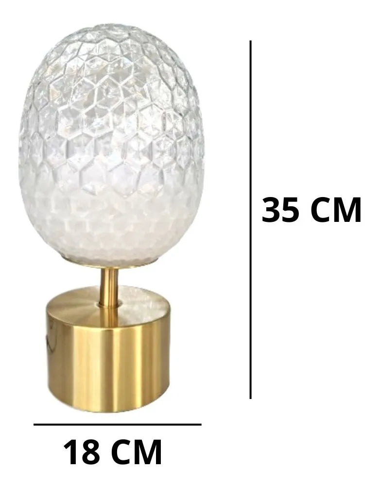 Abajur Luminária Quarto Sala Vidro e Metal 35x18 Dourado/Incolor – Design Elegante