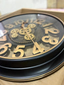 Relógio De Parede Moderno Engrenagens Dourado Metal 50x50