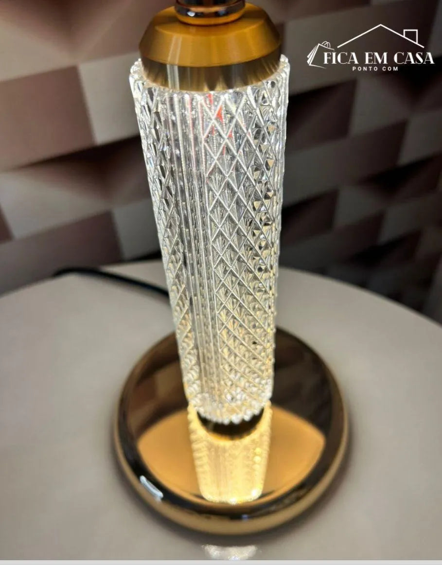 Abajur Luminária Quarto Sala Vidro Metal Requinte 50x30 Dourado Branco 127/220v