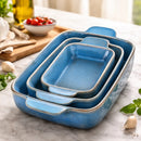 Kit 3 Travessas de Cerâmica com Alça – 1,5L | 1L | 500ml – Linha Azul Elegante