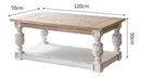 Mesa de Centro de Madeira Vintage – Design Grego | Branca | 120 x 70 x 50 cm