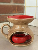 Queimador Aromático Rechaud Suporte Porta-Vela em Cerâmica Vermelho