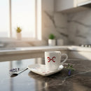 Xícara com Pires Porcelana Branca com Laço Vermelho Love 9x11x7 / 16 cm