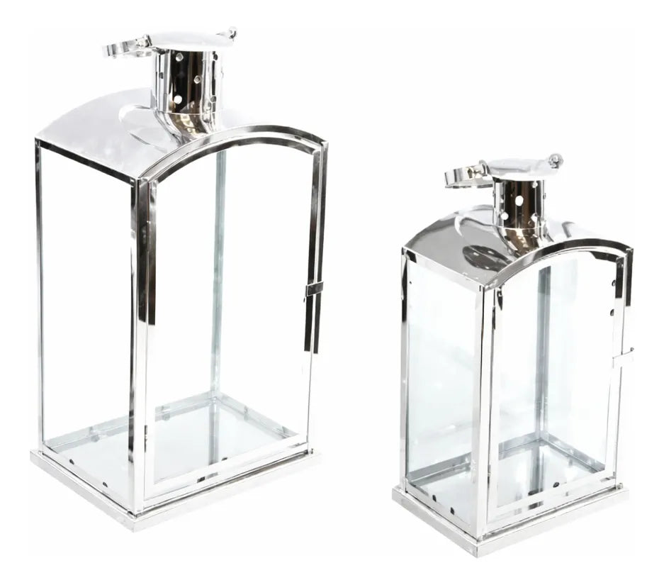 Kit com 2 Lanternas Marroquinas Prata em Inox com Vidro Prateado – Luxo