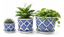 Jogo 3 Cachepots em Cerâmica Azul e Branco Estilo Imperial Elegance