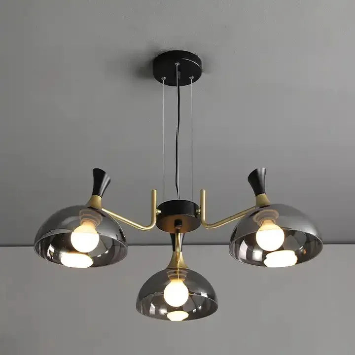 Lustre Pendente Nórdico Moderno em Vidro Preto (Fumê) com 3 LEDs