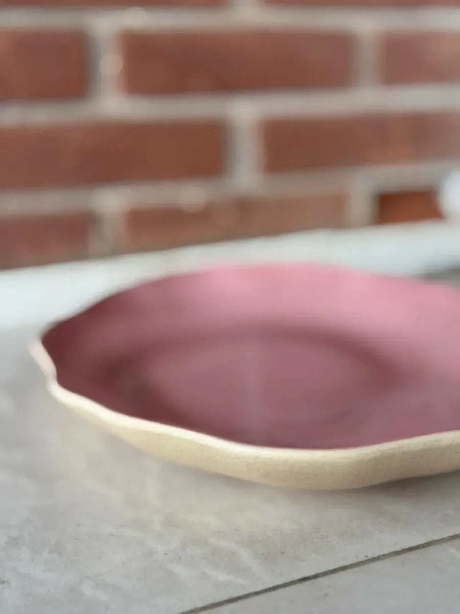 Bandeja Fruteira Centro de Mesa 44 cm em Cerâmica Rosa Luxo