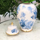Vaso Decorativo Porcelana Azul e Branca com Tampa 33x18