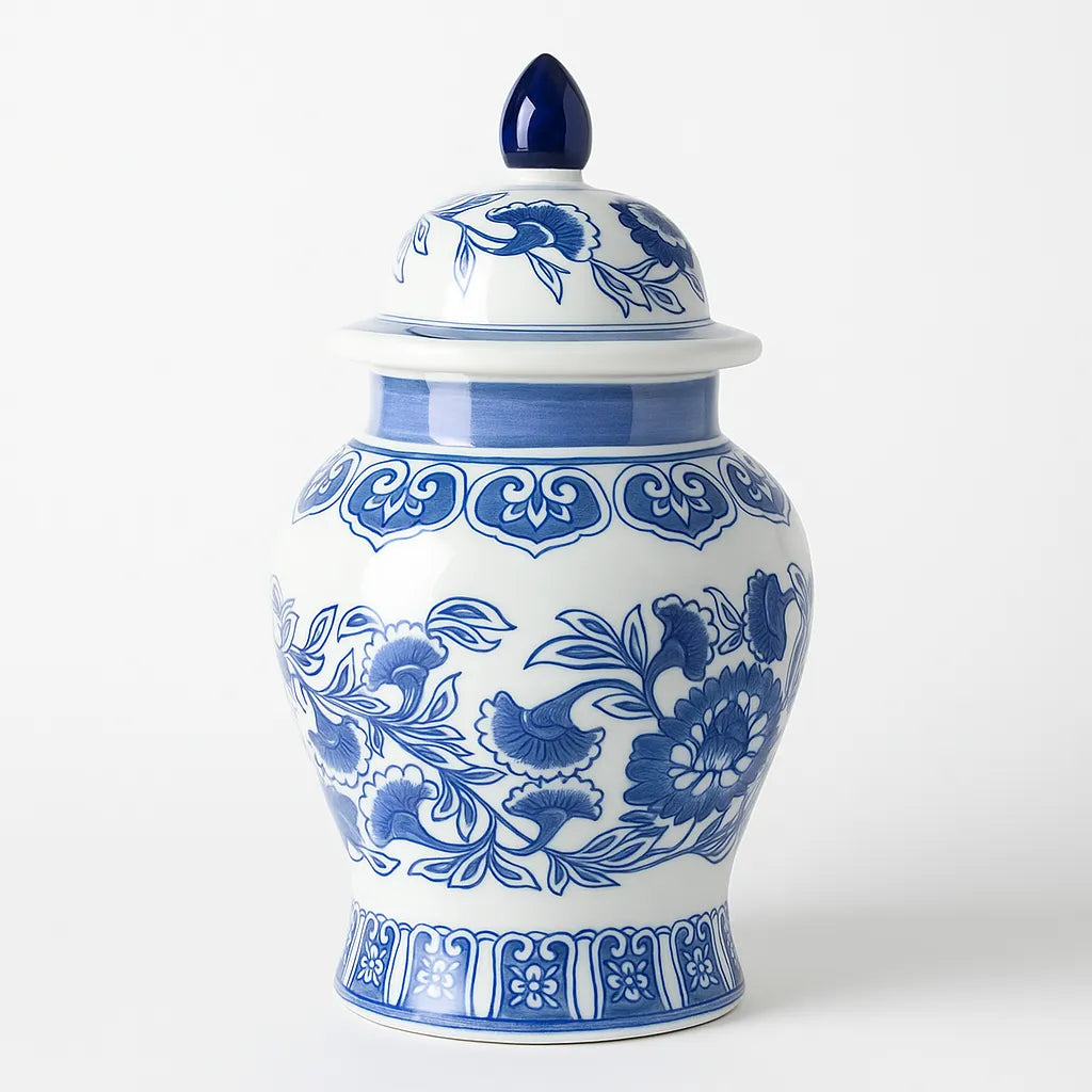 Vaso Decorativo Porcelana Classic Blue White Importado 29x16 Branco Azul