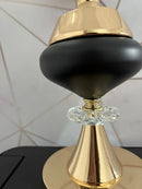 Abajur de Mesa Dourado com Cristal Cúpula Bege Bivolt 46cm Elegante Preto e Dourado