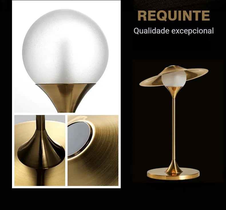 Abajur Luminária em Metal Dourado – Design Europeu Moderno | 42 x 27 cm