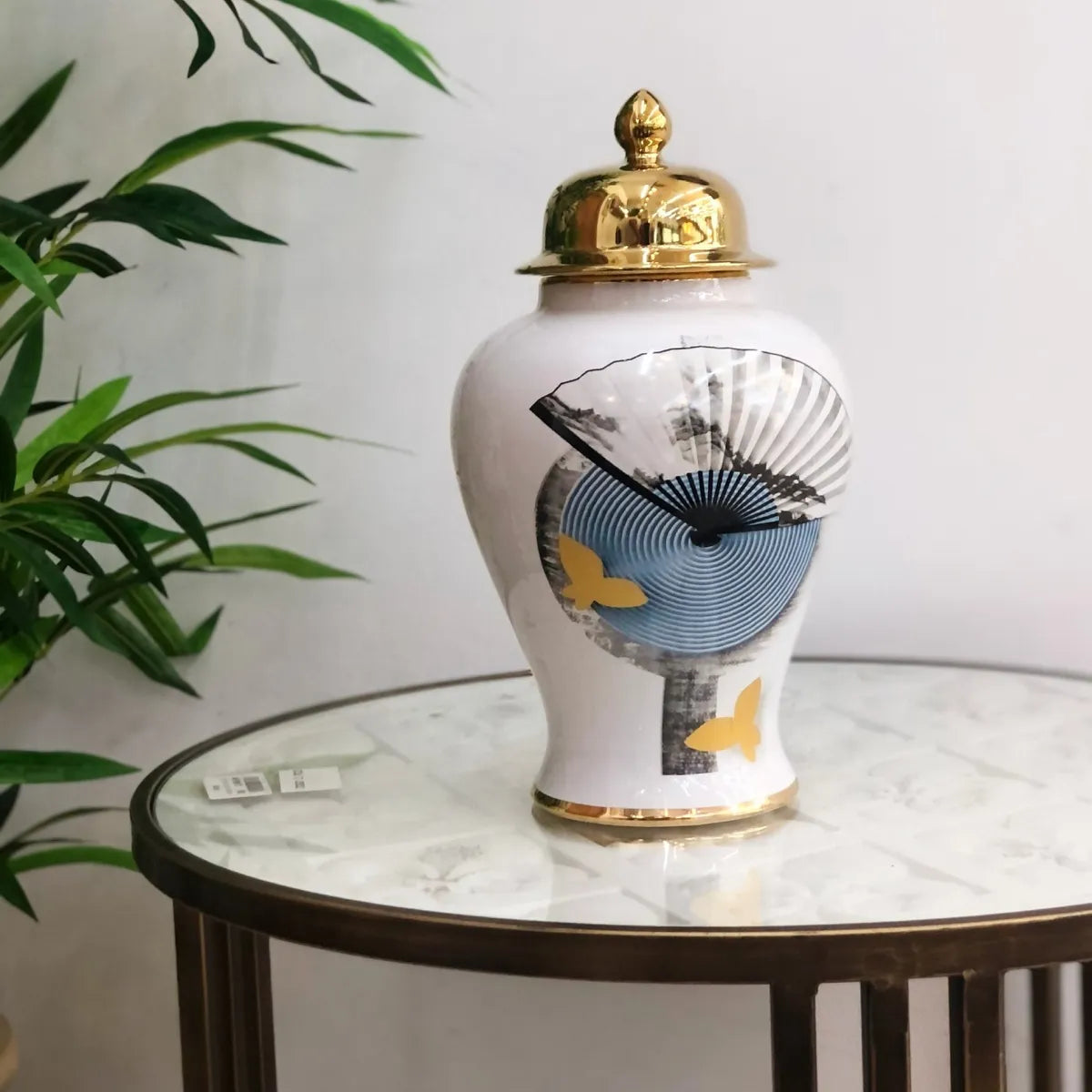 Vaso Decorativo de Porcelana Branco e Dourado Importado – 32x19 | Estilo Clássico