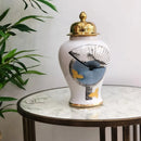 Vaso Decorativo de Porcelana Branco e Dourado com Tampa – 35x21 | Linha Clássica Mundi