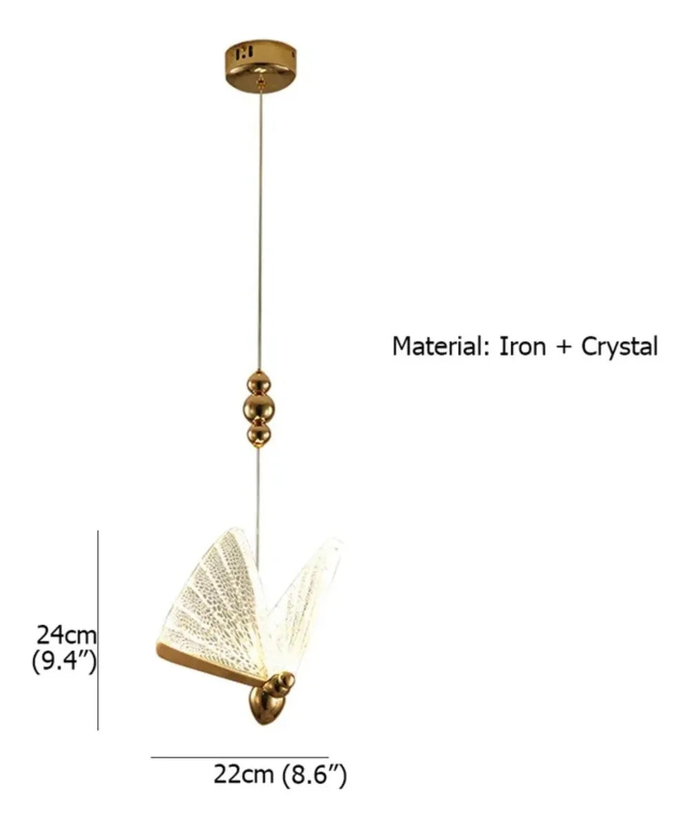 Luminária Pendente Borboleta Cristal Libélula Dourada 24cm 127/220v Dourado