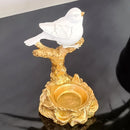 Escultura Decorativa Pássaro em Poliresina com Castiçal Dourado 16x10 cm
