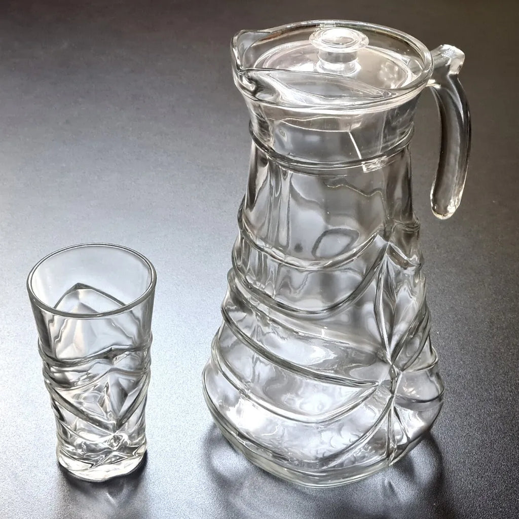 Jarra de Vidro com 6 Copos e Tampa – Suco e Água 1800ml