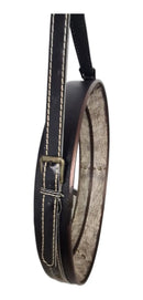Espelho Adnet Decorativo Redondo com Alça em Couro Legítimo Preto/Marrom – 53 cm