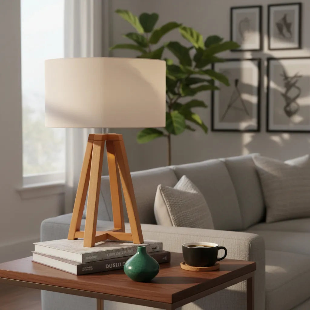 Abajur Luminária Madeira Imbuia Quadripé Cúpula Bege 47x30 Marrom Imbuia 127/220v