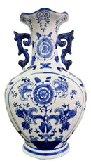 Vaso Azul E Branco Decorativo Com Alça 34x21x5cm Azul E Branco Florido
