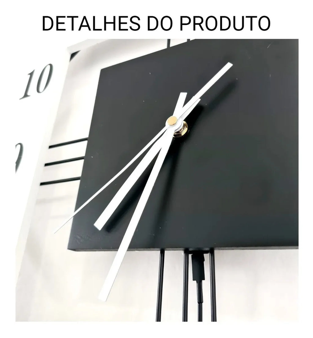 Relógio de Parede Retrô Vintage Preto e Branco Pendente 60cm