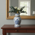 Vaso Decorativo em Porcelana Azul Floral 40x19cm com Tampa – Estilo Clássico
