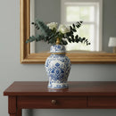 Vaso Decorativo em Porcelana Azul Floral 40x19cm com Tampa – Estilo Clássico
