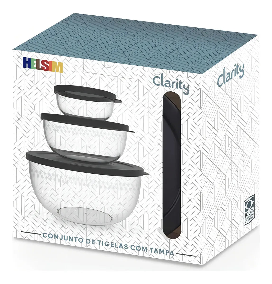 Kit Conjunto Tijelas Tampa 3 Potes Hermétcos Helsim