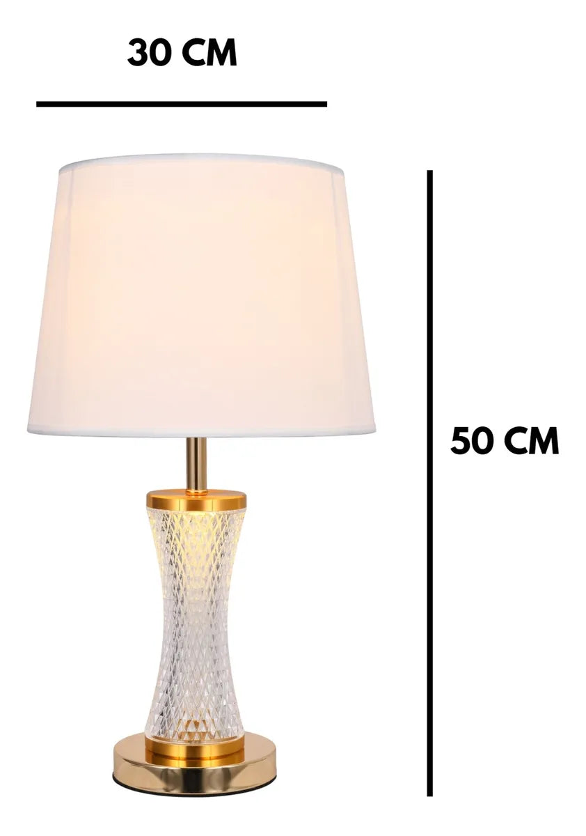 Abajur Luminária Quarto Sala Vidro Metal Requinte 50x30 Dourado Branco 127/220v