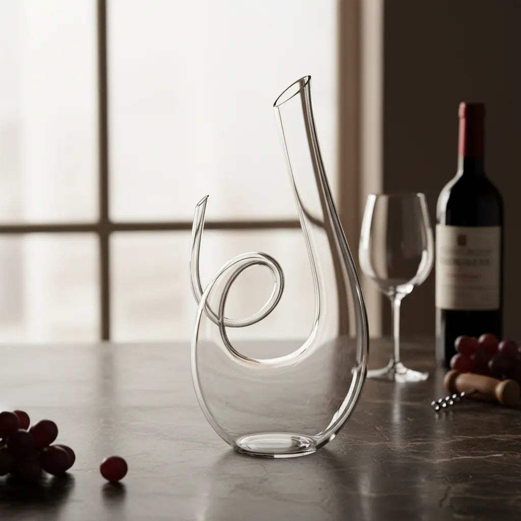 Decanter de Vinho em Cristal Espiral Premium 1,5L – Aerador com Alça para Servir