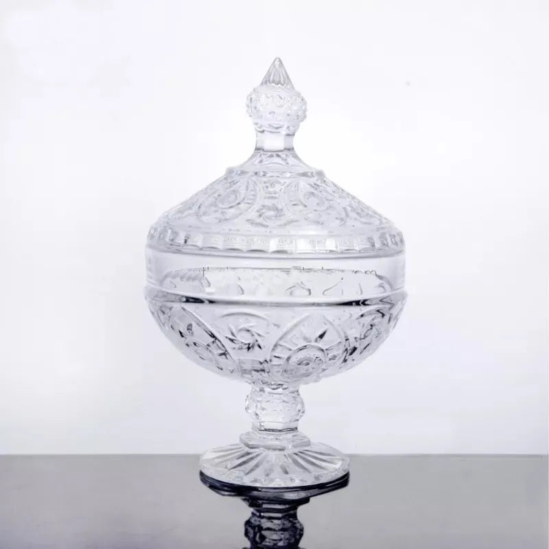 Bomboniere de Vidro com Tampa e Pedestal 25x16 – Potiche Baleiro Decorativo