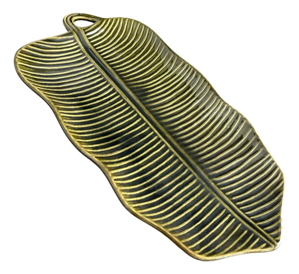 Travessa Centro De Mesa Folha Ceramica Verde 44x16