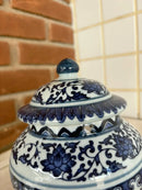 Vaso Decorativo De Porcelana Azul E Branco Luxo 20x14