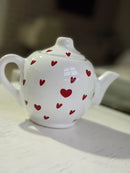 Bule de Porcelana Branco com Corações Vermelhos Love 500ml 21x13x14 cm