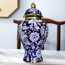 Vaso Decorativo de Porcelana Azul Marinho e Dourado com Tampa – 42x22