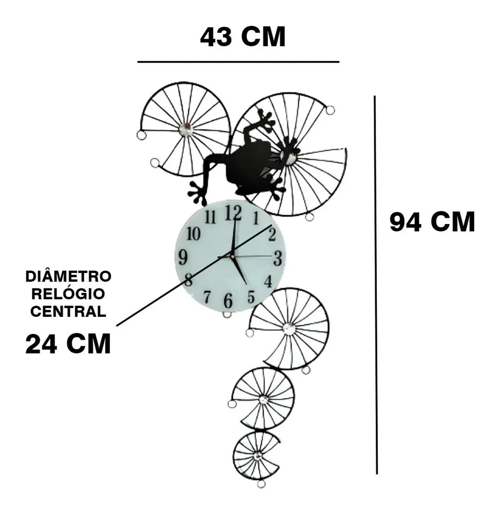 Relógio de Parede 3D Contemporâneo Nórdico em Metal 94x43 Preto com Vidro Leitoso