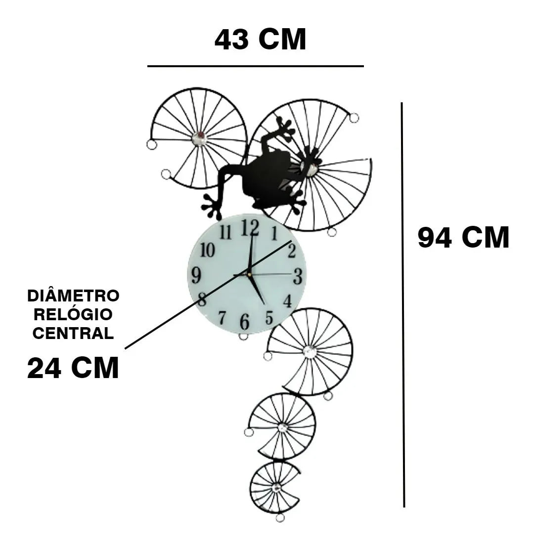 Relógio de Parede 3D Contemporâneo Nórdico em Metal 94x43 Preto com Vidro Leitoso