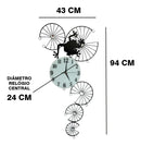 Relógio de Parede 3D Contemporâneo Nórdico em Metal 94x43 Preto com Vidro Leitoso