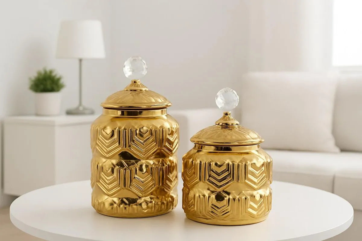 Potiche de Porcelana Dourado com Tampa 25x16