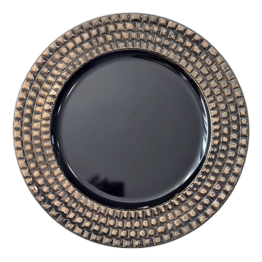 Sousplat em Poliresina Black Gold Vintage – Relevo 33x33cm (Preto)