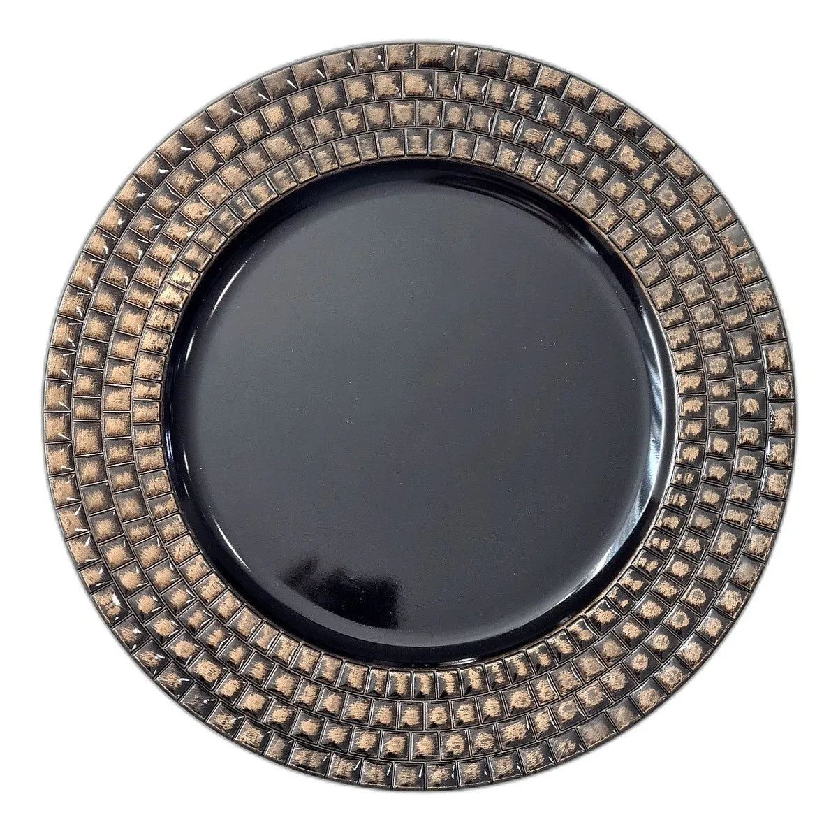 Sousplat em Poliresina Black Gold Vintage – Relevo 33x33cm (Preto)