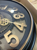 Relógio De Parede Moderno Engrenagens Dourado Metal 50x50