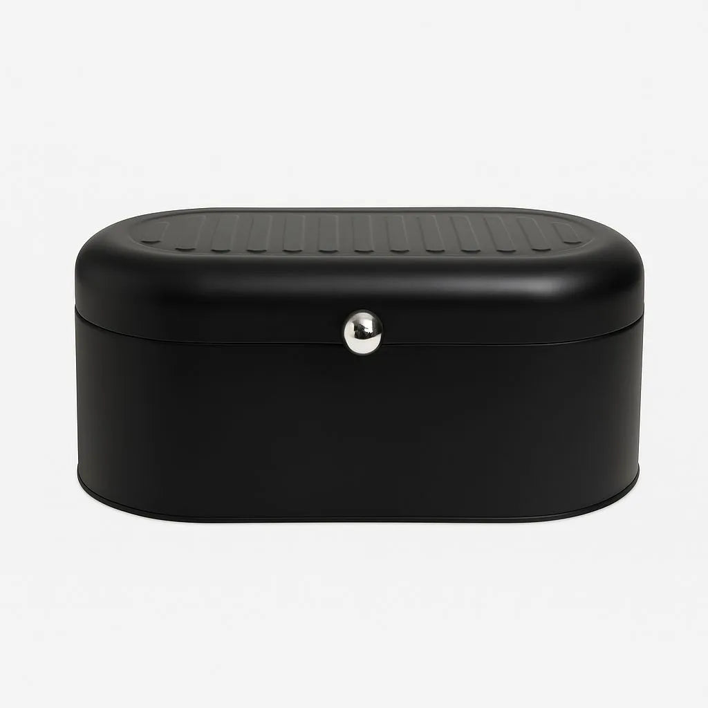 Porta Pão Metálico Preto com Pegador Inox – Modelo Baú 33cm