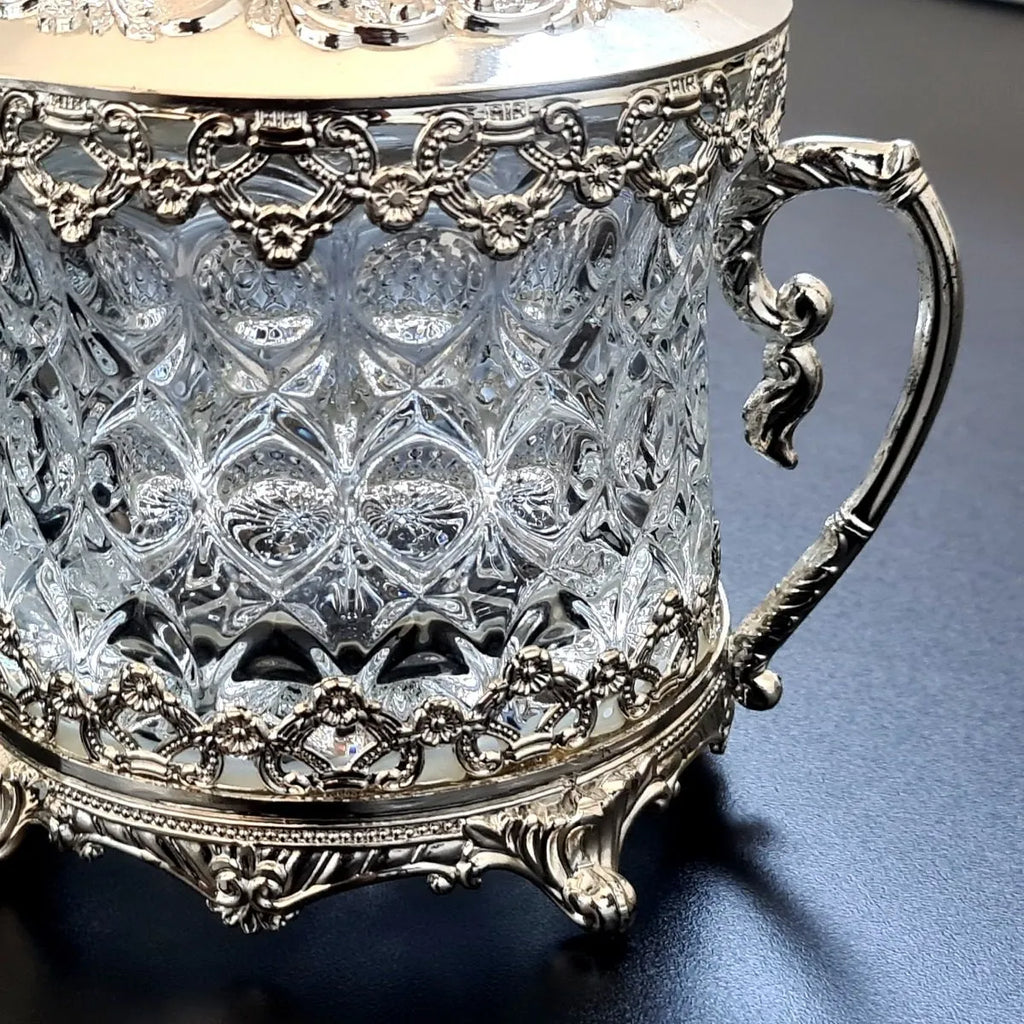 Açucareiro Indiano em Metal e Vidro Prateado 20x14