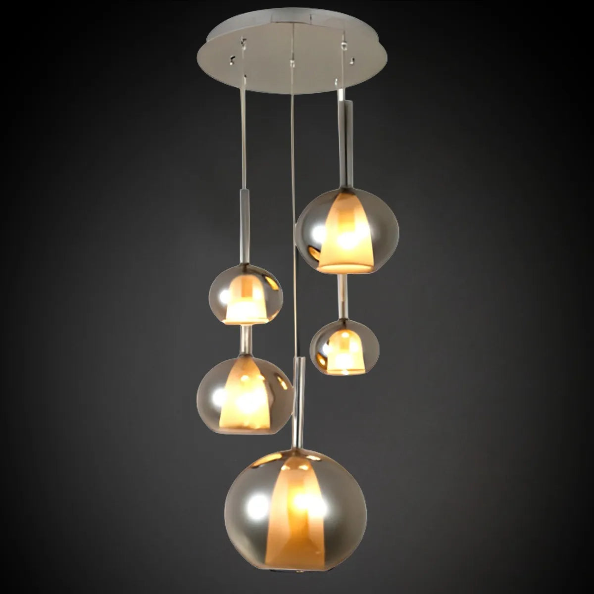 Lustre Pendente LED 5 Lâmpadas Moderno Prateado para Sala e Ambientes Internos