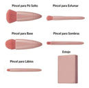 Kit Pincéis de Maquiagem Viagem com Espelho – 5 Pincéis Rosa