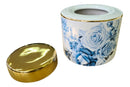 Vaso Decorativo Porcelana Azul e Branca Cilíndrico Floral 15x14,5