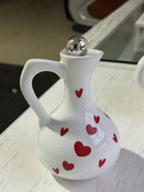 Porta Azeite Porcelana Branco com Corações Vermelhos Love 10x15 cm