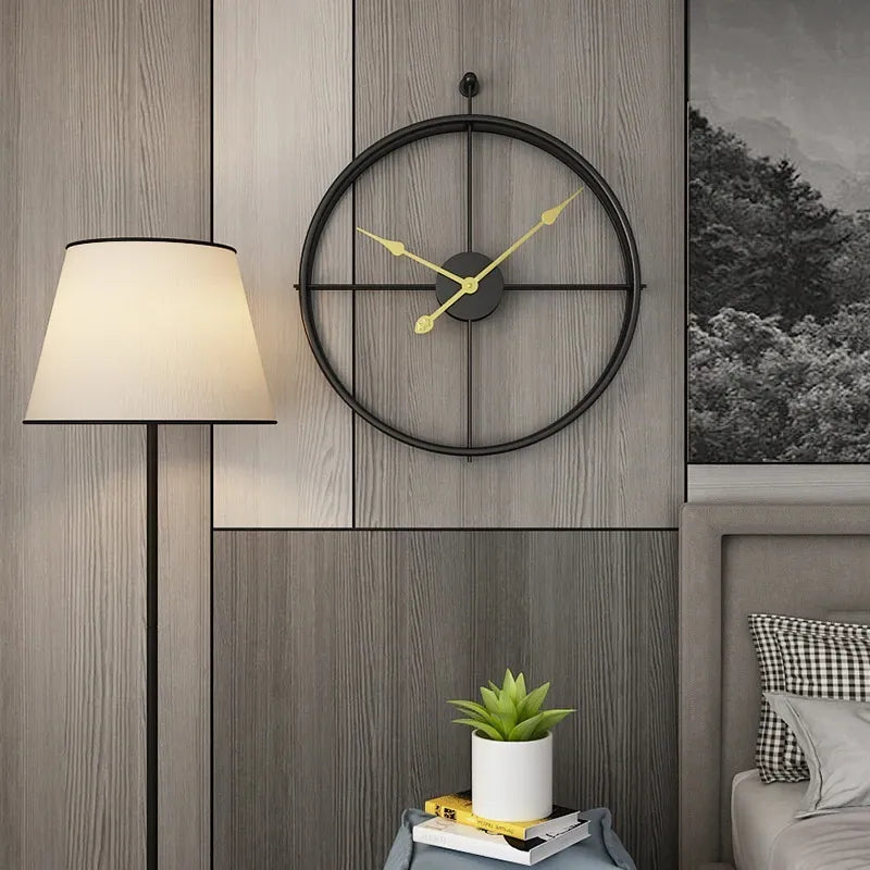 Relógio de Parede 3D Preto em Metal – Design Europeu 50cm (Vazado)