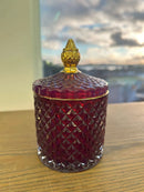 Porta Algodão / Porta Joias em Vidro Roxo com Tampa Borda Dourada 14x8cm