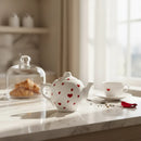 Bule de Porcelana Branco com Corações Vermelhos Love 500ml 21x13x14 cm